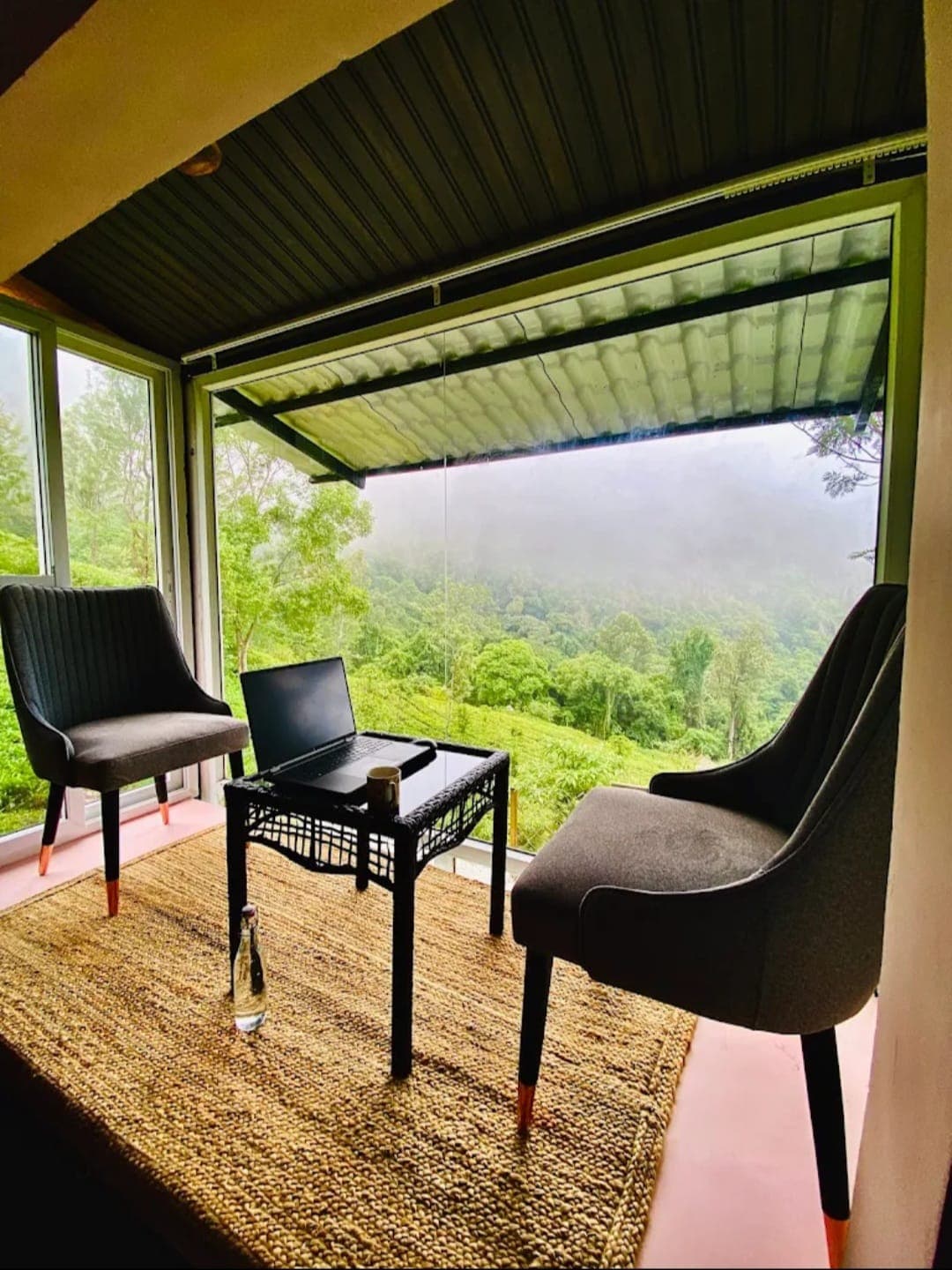 Seating corner looking into the green hills at SpringNest